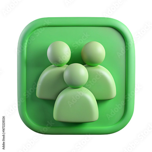 3d icon of green icon of a group of people representing community and teamwork isolated on transparent background