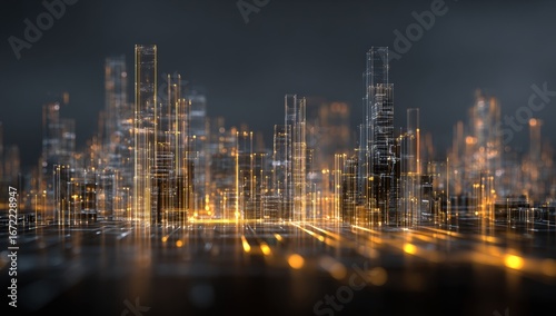 Wallpaper Mural Futuristic city skyline at night.  Abstract digital art Torontodigital.ca
