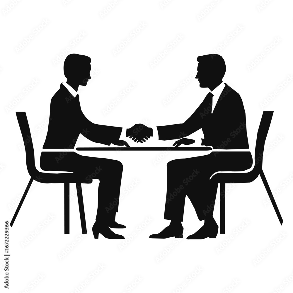 Fototapeta premium A black silhouette image of a business partnership meeting