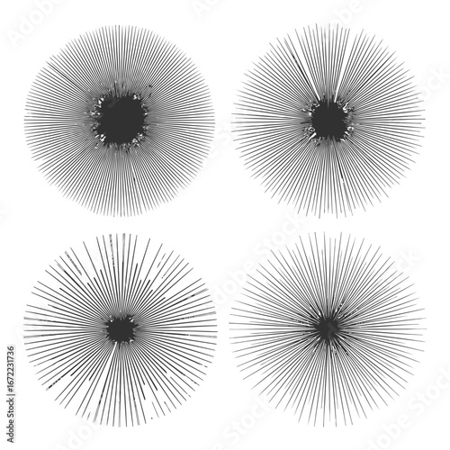 Vector art of four abstract radial line patterns