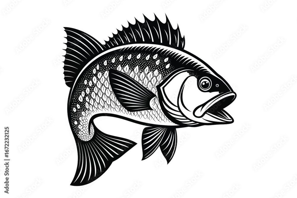 Fototapeta premium Engraved Style Perch Fish Art with Fins and Tail
