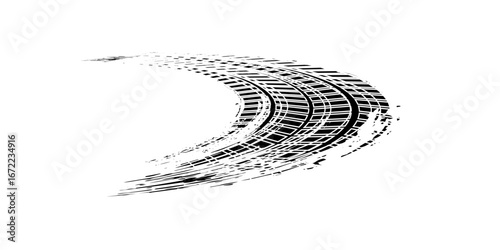 Tire tread marks, wheel textures, tire marks - car racing, motocross, drift, rally, off-road and others. Vector black isolated texture in grunge style with splashes.modern