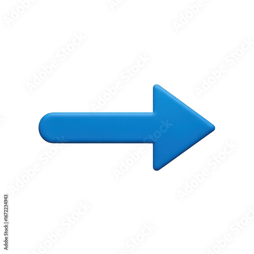 Bright blue arrow pointing right isolated on transparent background