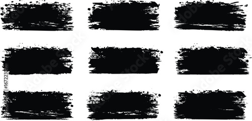 Brush lines set. Ink brush strokes. Grunge Brush Strokes Set. Straight line vector brush strokes. Black hand drawn stripes, smears, rough grunge thick paint line texture. Painted chalk brushes	