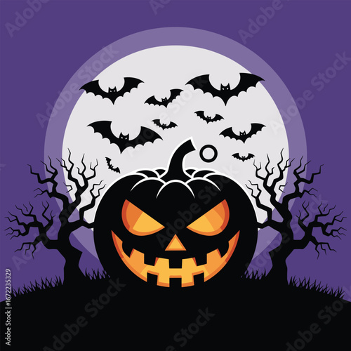 halloween background with pumpkin and bats