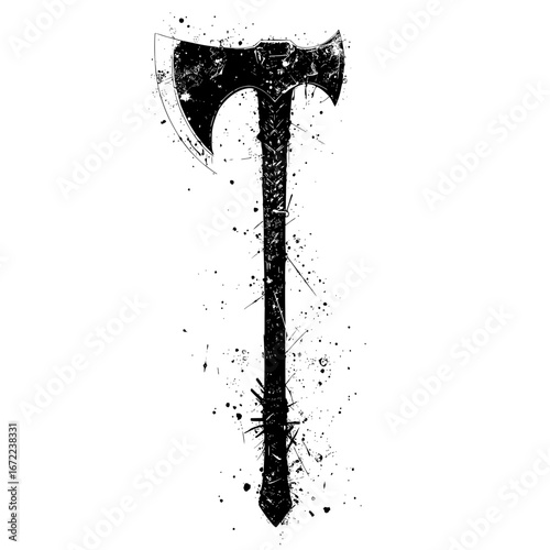 An impactful, isolated studio shot of a battle axe, exuding power and vintage artistry.