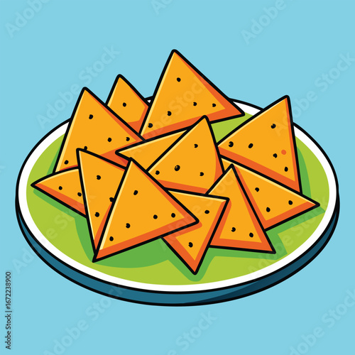 Tortilla Chips in a Green Bowl on a Teal Background nachos snack