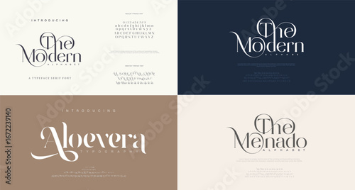 Minimal Luxury font alphabet logo. Typography beautiful fashion elegant classic letters serif italic fonts decorative wedding vintage blossom logos. vector illustration
