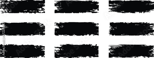 Grunge Brush Strokes Set. Straight line vector brush strokes. Black hand drawn stripes, smears, rough grunge thick paint line texture. Painted chalk brushes	