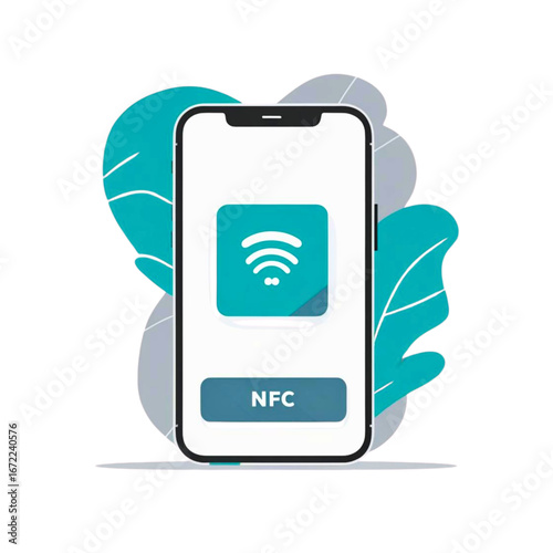 Smartphone with nfc and wi-fi icon displaying contactless payment and wireless connectivity technology