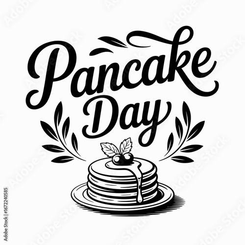 Pancake Day Celebration with Stack of Pancakes Topped with Berries and Syrup Vector Illustration for Food and Holiday Themes