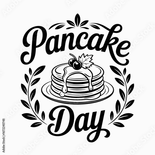 Pancake Day celebration with delicious stack of pancakes dripping in syrup and cherries vector design element perfect for banners posters and cards