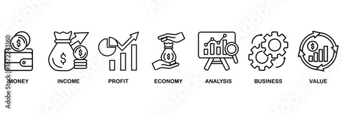 Cash flow icon set vector illustration concept for business and finance circulation with icon of money, income, profit, economy, analysis, business, and value