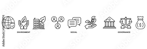 ESG icon set vector illustration concept for Environment Social Governance of corporate sustainability performance for investment screening