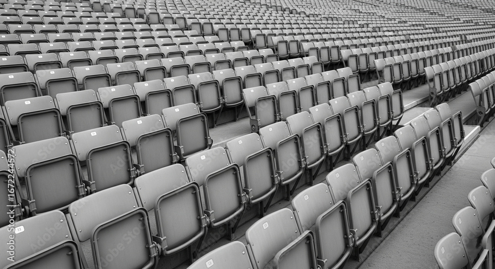 Fototapeta premium A monochromatic image of rows and rows of empty stadium seats.