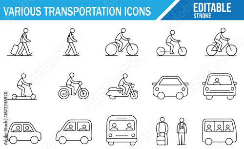 Set of Vector Transportation Icons for Various Mobility Solutions
