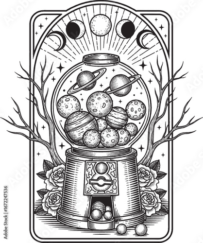 Vintage Fortune Machine with Moon Phase Ornament