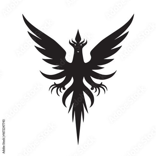 Stylized Phoenix Bird Emblem Design Illustration