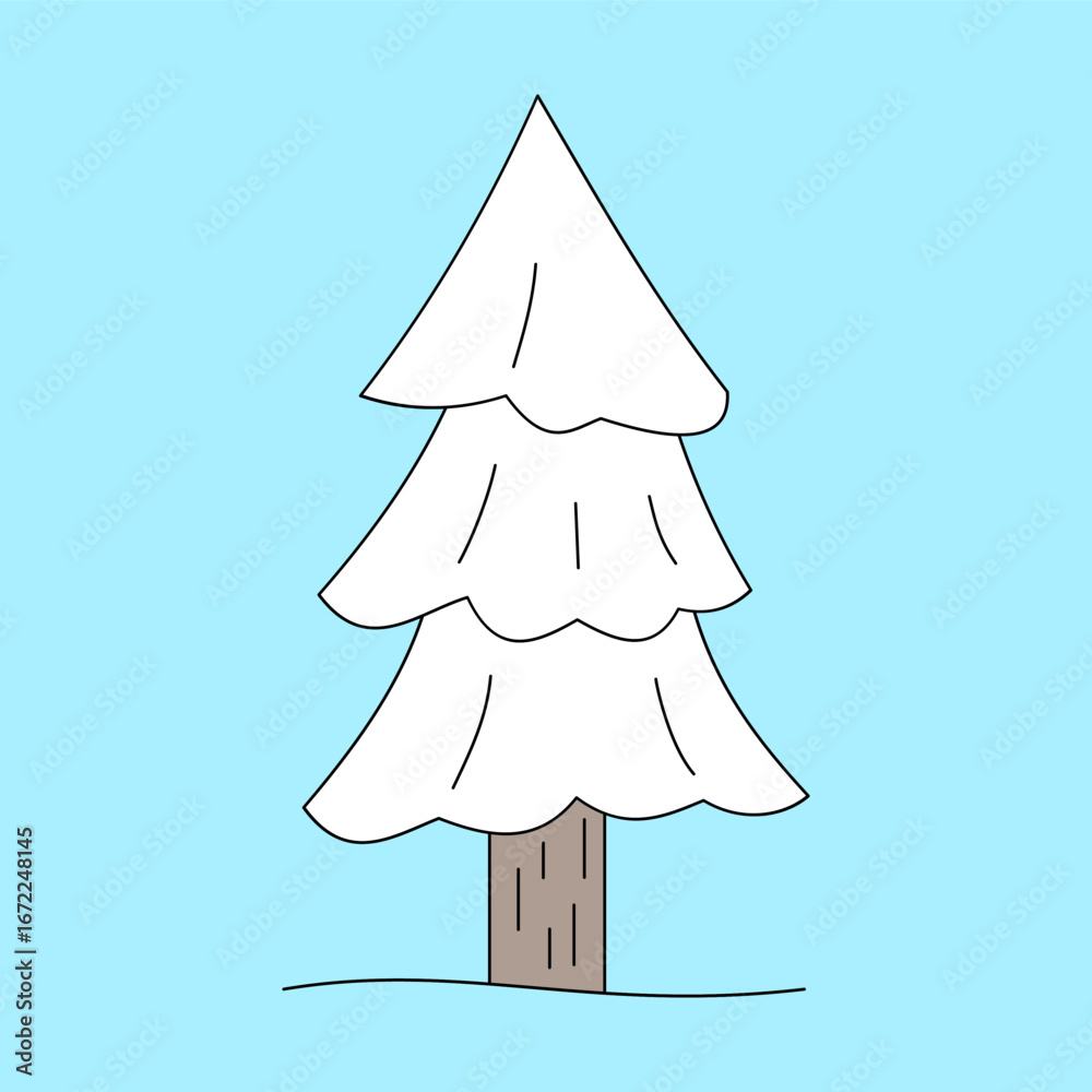 Fototapeta premium Frozen fir tree. Winter theme. Vector illustration