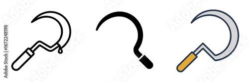 Farming Sickle Icon Set – Vector, Agriculture, Harvest, Tool, Farming, Minimal, Design