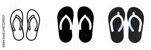 Flip Flops Icon Set – Vector, Summer, Beach, Casual, Footwear, Minimal, Design