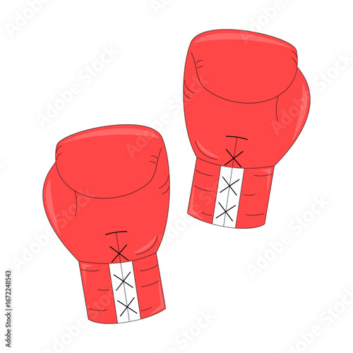 A pair of red boxing gloves. Sports theme. Match. Competition. Vector illustration