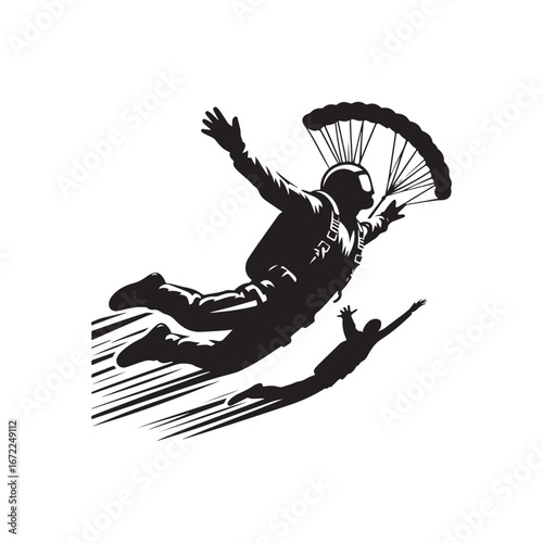 skydiver vector silhouette clip art logo design illustration