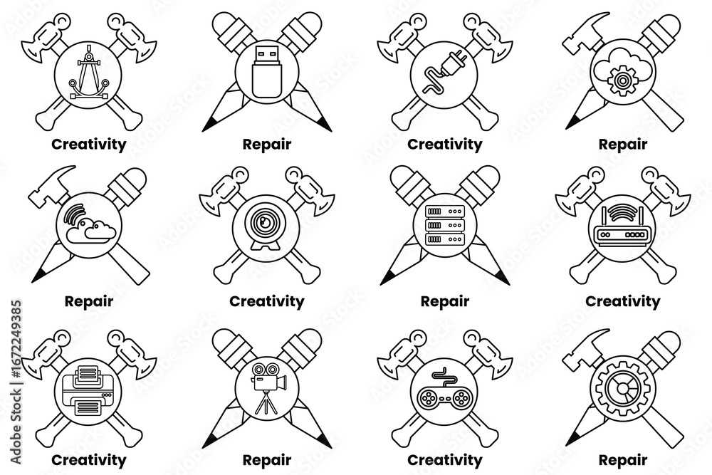 Fototapeta premium A set of tools, including hammers and wrenches, with the words 