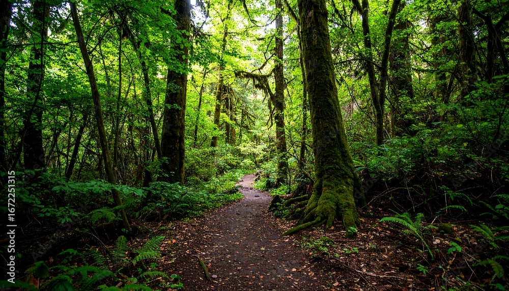 Fototapeta premium Forest Trail with Lush Greenery, and Pacific Northwest.