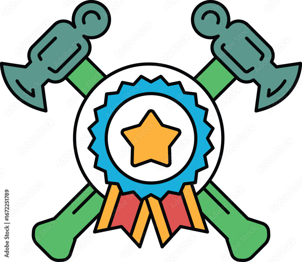 Fototapeta premium A hammer and a star are crossed over each other
