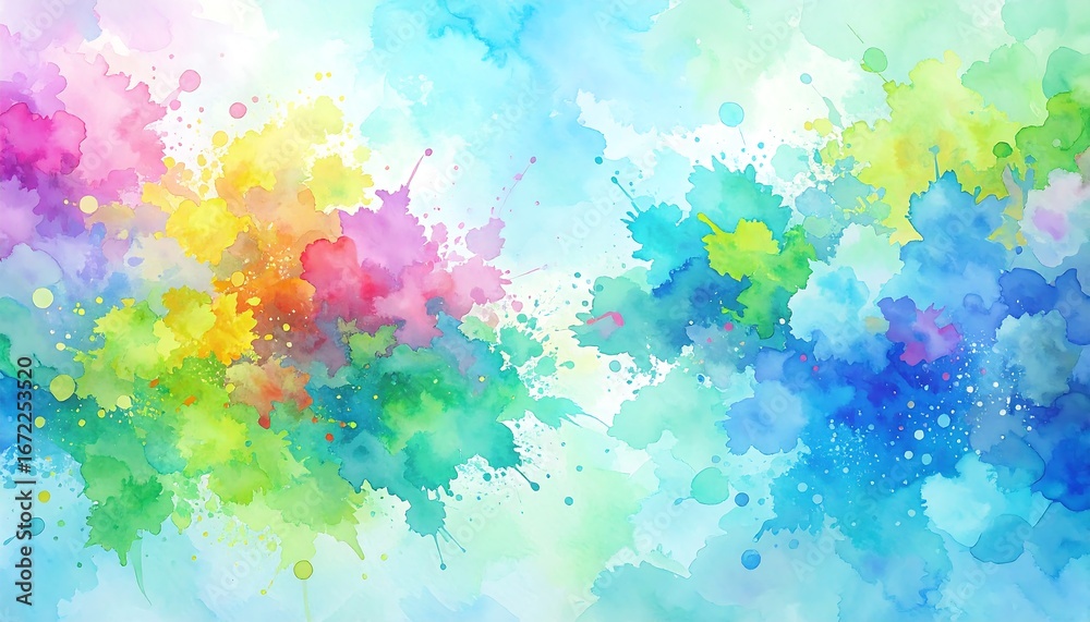 Fototapeta premium Abstract Colorful Watercolor Painting Illustration with Splatters and Gradient Background