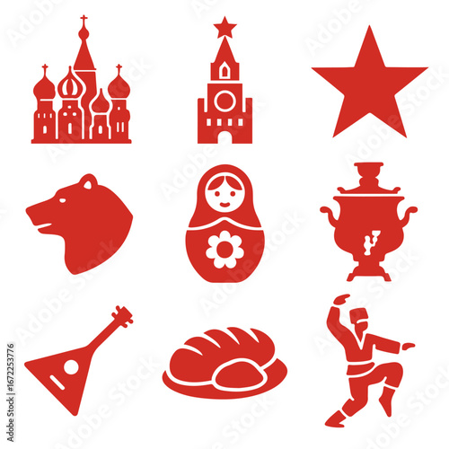 vector isolated red color moscow traditional cultural symbols