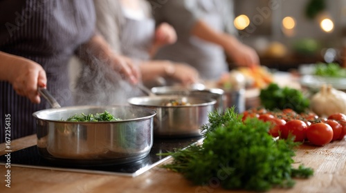 Cooking Class Fresh Ingredients, Culinary Skills & Joyful Group Activities in a Modern Kitchen