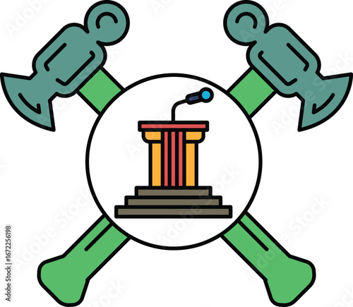 A hammer and anvil with a microphone in the middle
