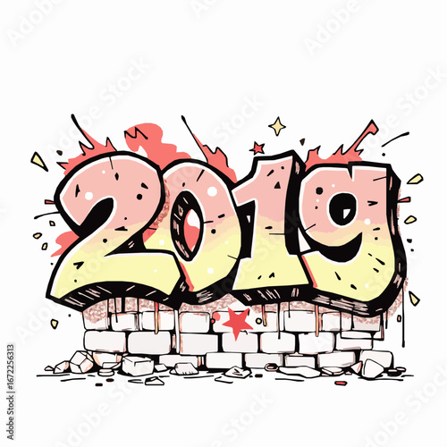 2019 graffiti art on brick wall urban street art