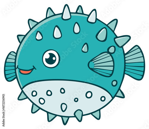 Cute Cartoon Pufferfish Illustration With Spikes and Whimsical Design