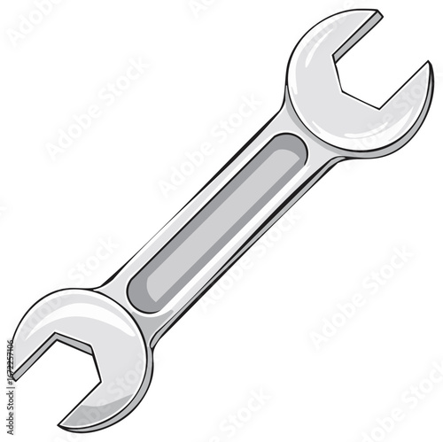 Illustration of a Silver Open End Wrench for Tightening or Loosening Fasteners