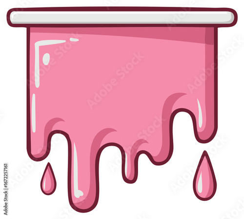 Cartoon pink drips and drops, liquid slime or paint, glossy texture, cute flowing goo, creative illustration, sticky substance, sugary syrup