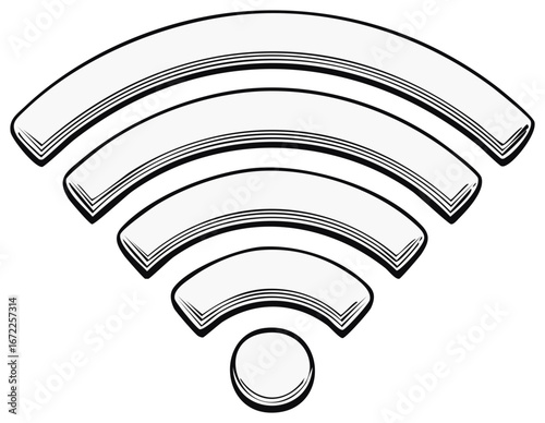Hand-drawn Wireless Wifi Internet Connection Icon, Black and White Sketch