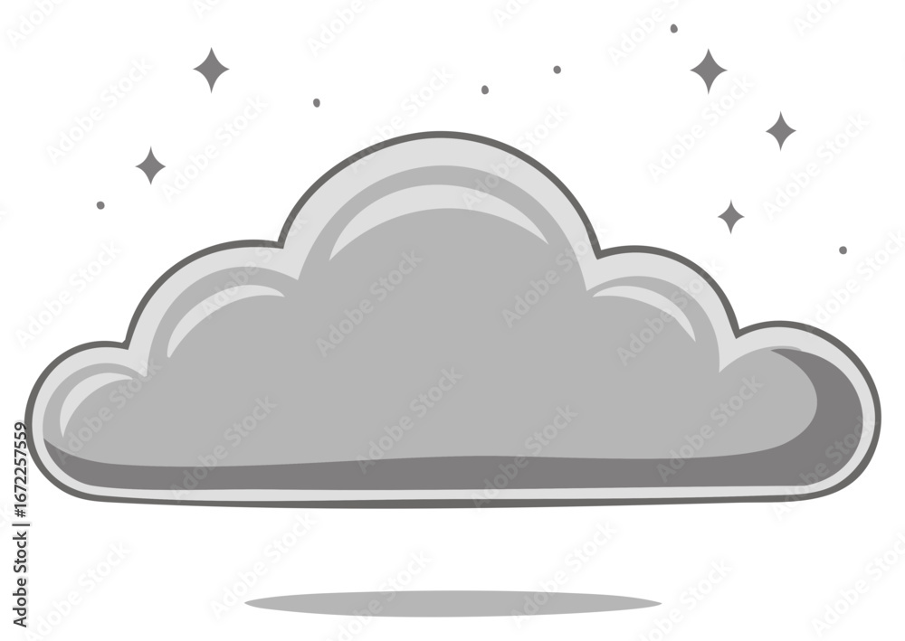 Fototapeta premium Stylized weather illustration depicting a cartoon cloud with stars surrounding it on clean backdrop