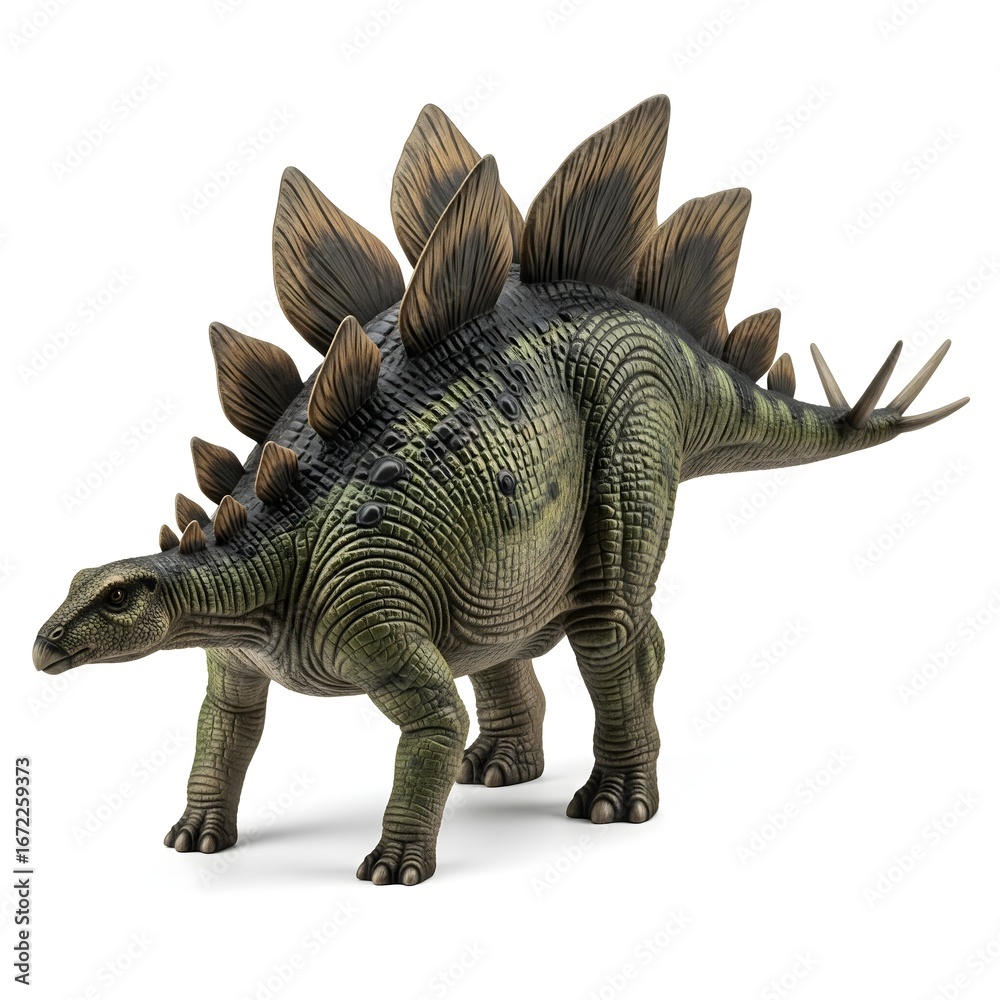 Fototapeta premium Realistic 3D Stegosaurus Model with Bony Plates and Spiked Tail in Walking Pose