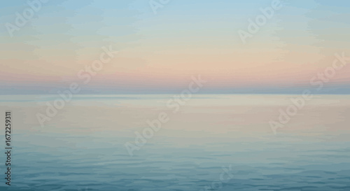 Serene and ethereal seascape featuring soft pastel colors at sunrise or sunset
