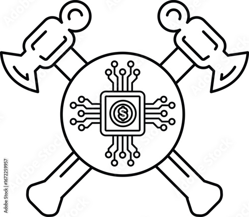 A black and white drawing of a hammer