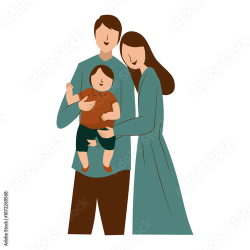 Family Portrait Illustration: Parents and Child Together
