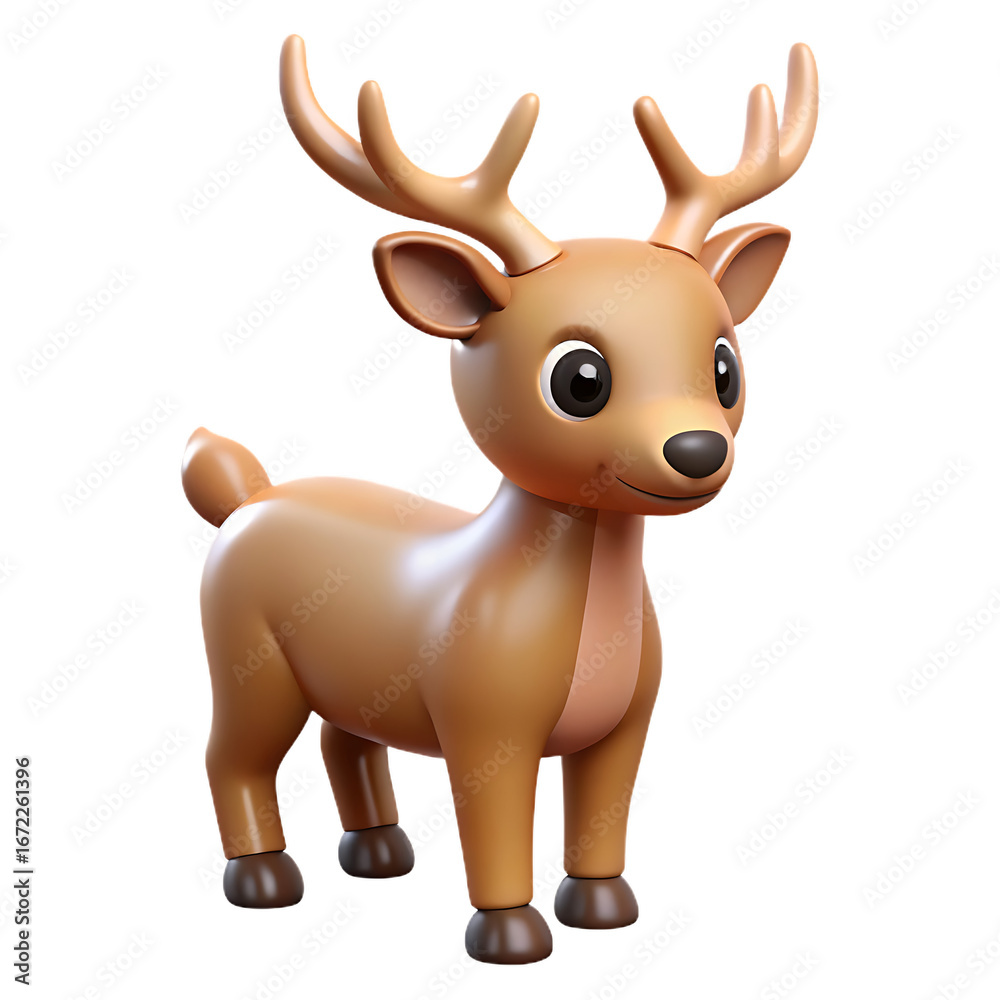 Fototapeta premium Adorable cute cartoon reindeer with antlers standing proudly for winter holidays season