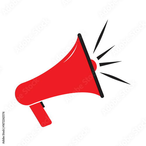Red Megaphone with Black Sound Waves on White Background bullhorn announcement 1