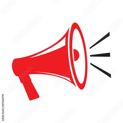 Red Megaphone with Sound Waves on White Background announcement 1
