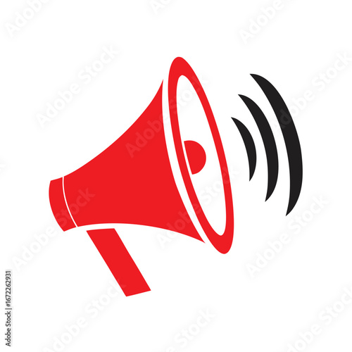 Red megaphone with sound waves on white background bullhorn loudspeaker