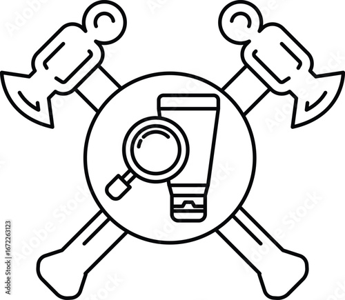 A black and white drawing of a hammer