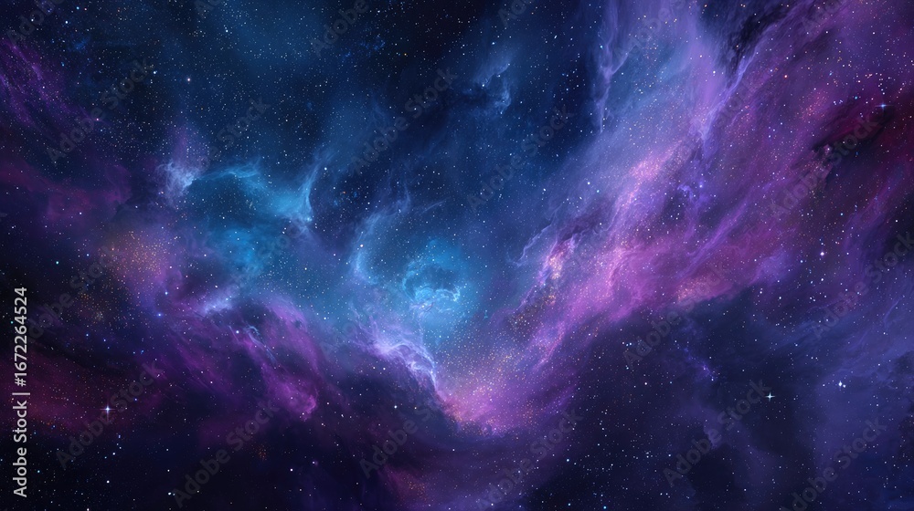 Obraz premium Deep space nebula swirls in vibrant hues of purple, blue, and pink